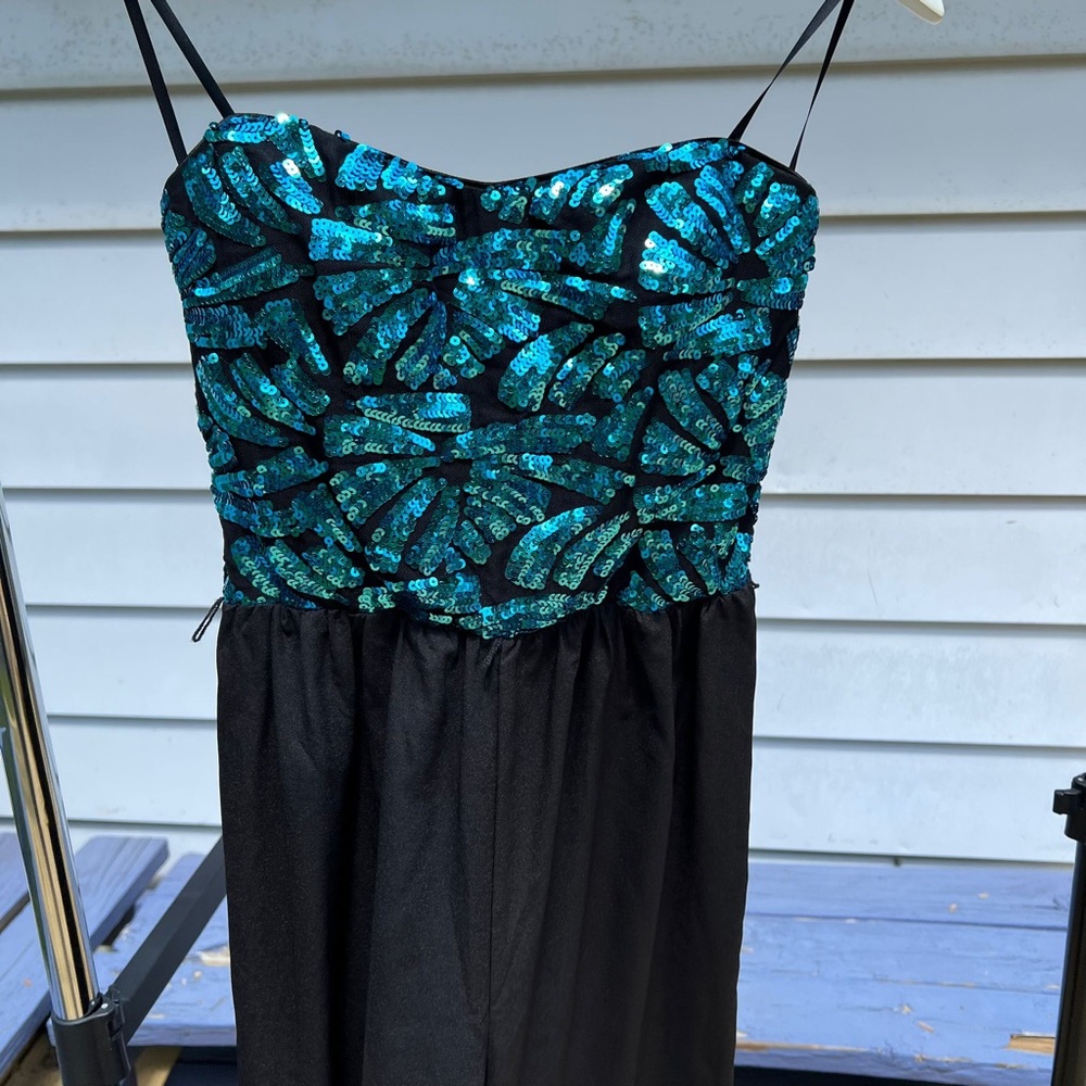 Love Reign small romper jumpsuit in black with blue sequins strapless